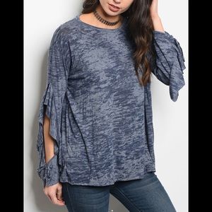 Reduced Shipping $4.99🌺🌺Navy Melange Ruffle Cutout Top Women’s Brand New